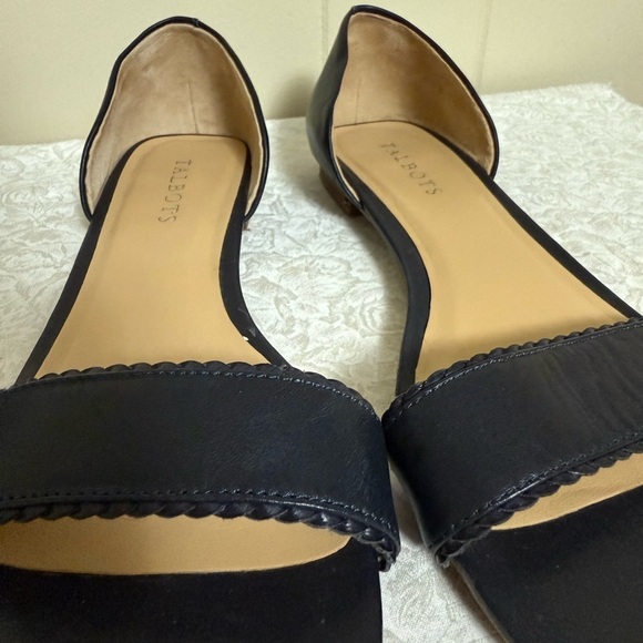 Talbots Black leather open toe D’orsay flats 8 Career Professional neutral - Picture 2 of 9
